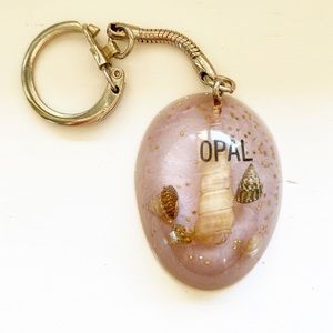 Vintage Opal blush pink sea shell orb keychain